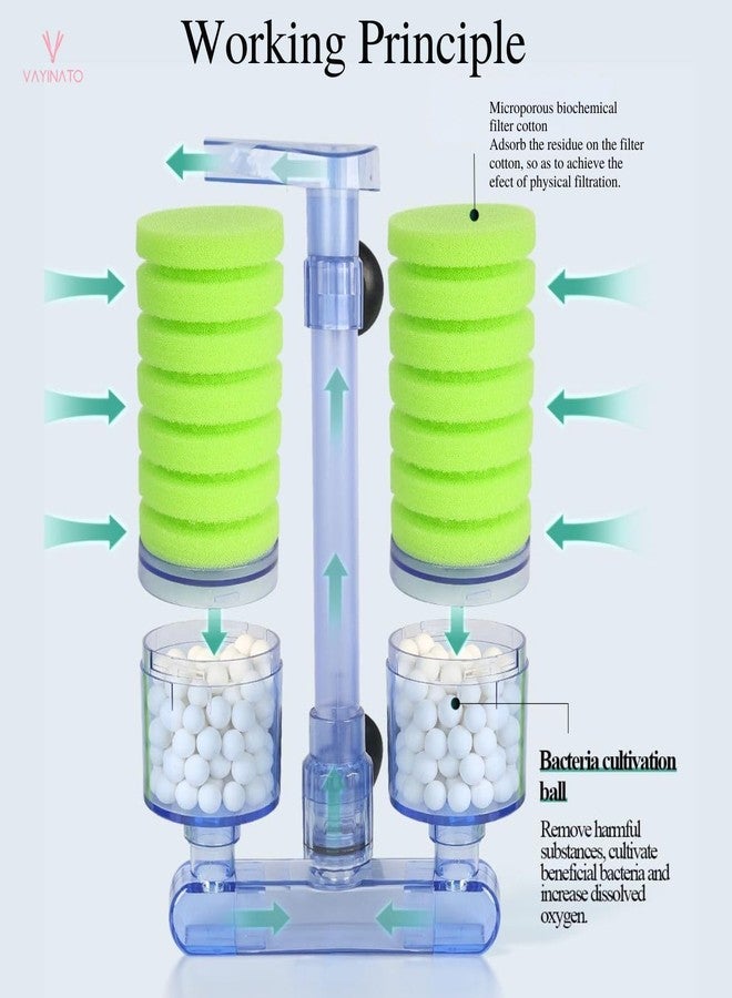 VAYINATO Xinyou XY- 2882 Ultra Quite Aquarium Double Head Bio Sponge Fish Tank Foam Filter-Green with Bio Ceramic Media Balls by Petzlifeworld - Image 2